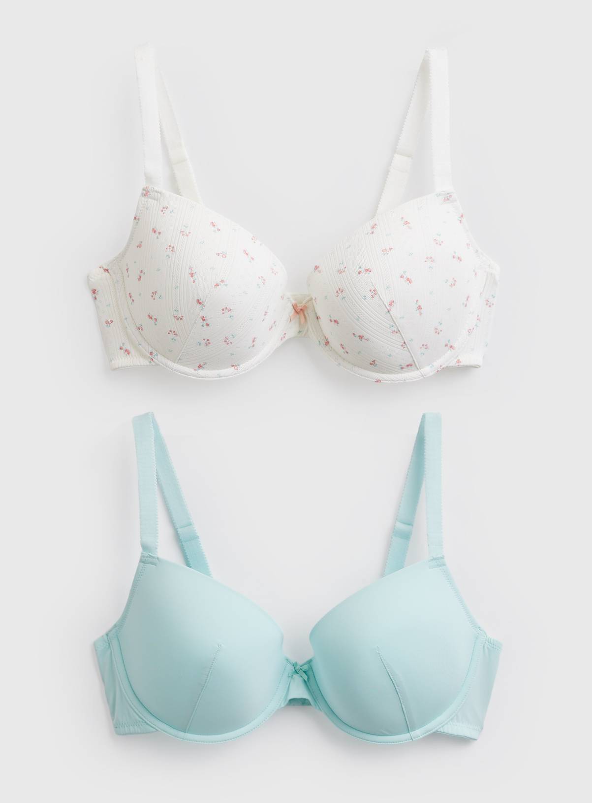 Blue & Floral Print Padded Underwired Plunge Bras 2 Pack 36C - Image 1